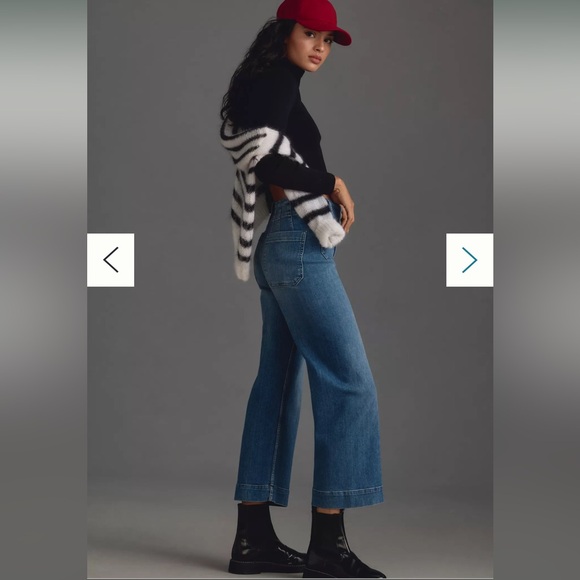 Anthropologie Colette Cropped High-Rise Wide-Leg Jeans 23 24 DENIM MEDIUM BLUE - Picture 3 of 9